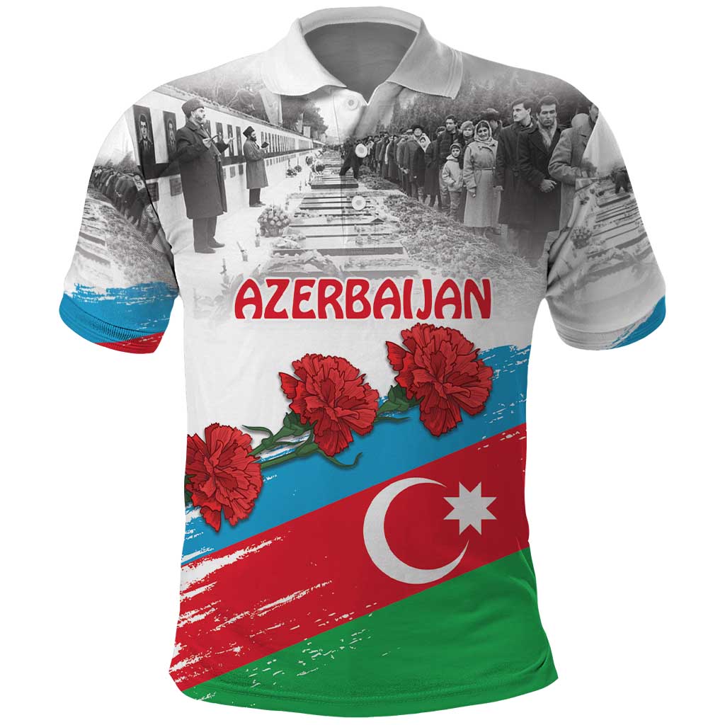 Azerbaijan Qara Yanvar Polo Shirt with Flag Style - Wonder Print Shop