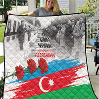 Flag-style quilt with gray photo art, red flowers, crescent and star design, diamond quilting