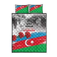 Azerbaijan flag quilt bed set with two pillow covers; gray, blue, red, green flag pattern