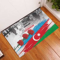 Rubber doormat with Azerbaijan flag stripes, red flowers and Qara Yanvar date