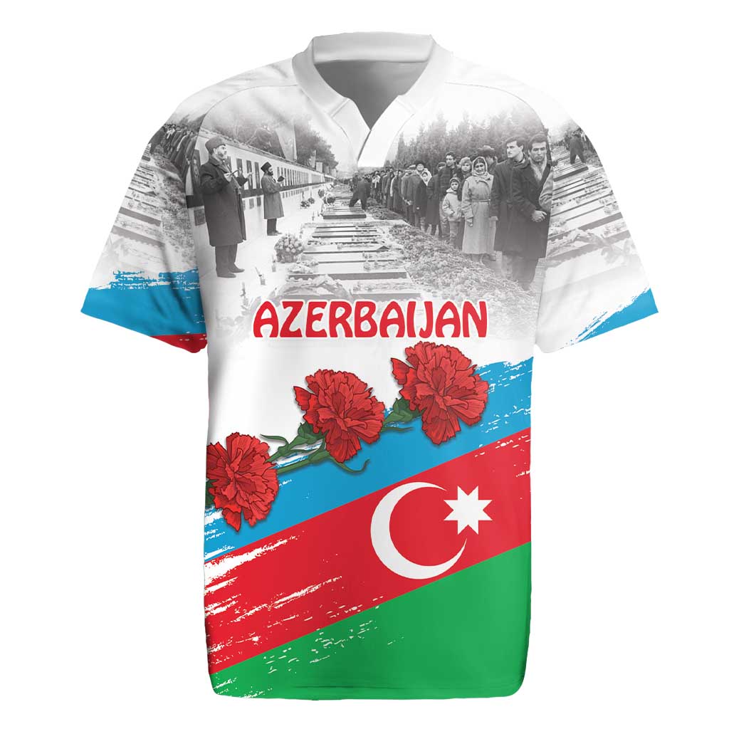 Azerbaijan Qara Yanvar Rugby Jersey with Flag Style - Wonder Print Shop