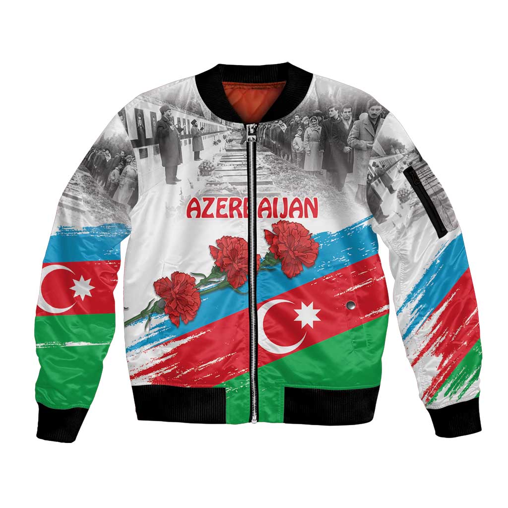 Azerbaijan Qara Yanvar Sleeve Zip Bomber Jacket with Flag Style - Wonder Print Shop