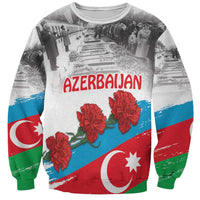 Unisex white sweatshirt with Azerbaijan flag graphic, flowers, and red 'AZERBAIJAN' text