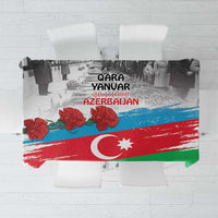 Tablecloth with Azerbaijan flag-style print, red flowers, and crescent star