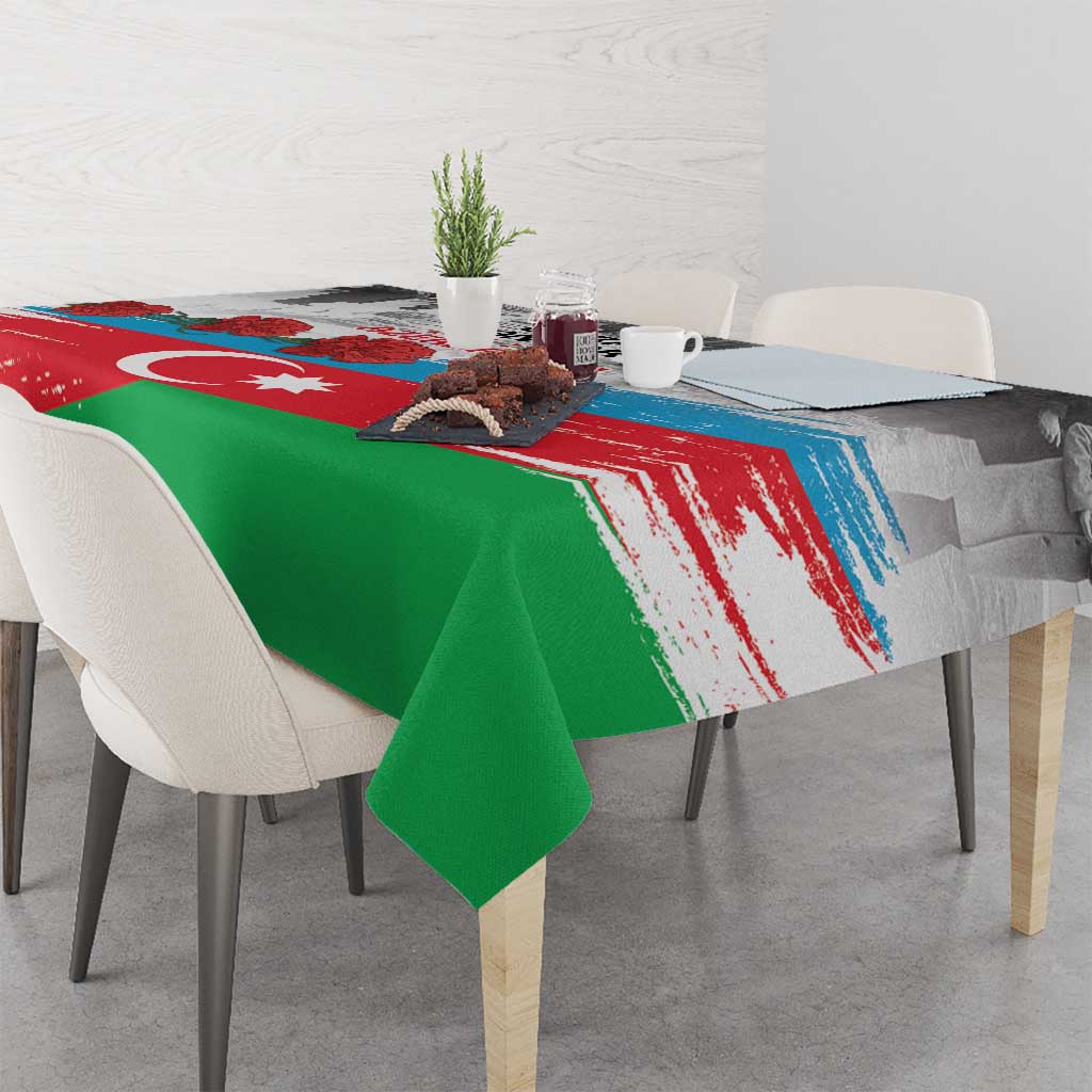 Rectangular tablecloth with Azerbaijan flag stripes and a white crescent star
