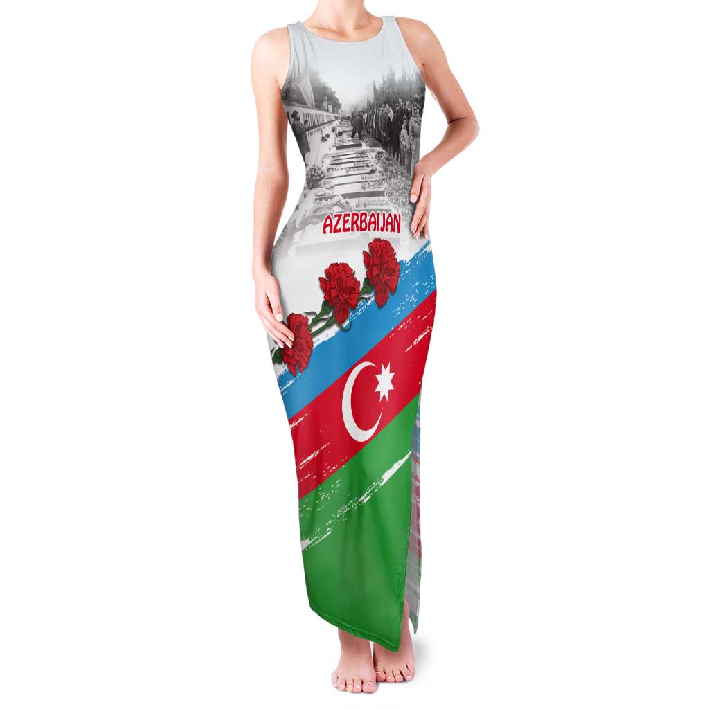 Azerbaijan Qara Yanvar Tank Maxi Dress with Flag Style - Wonder Print Shop