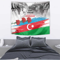 Azerbaijan Qara Yanvar flag-style tapestry with red flowers and crescent-star design