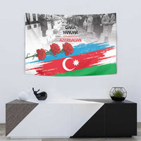 Hanging Azerbaijan Qara Yanvar flag-style tapestry with red flowers and crescent-star design