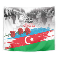 Azerbaijan Qara Yanvar tapestry close-up with red flowers and crescent-star flag design