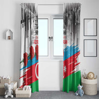 Set of Azerbaijan flag window curtains showing crescent, star, and red blue green stripes