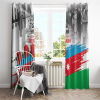 Azerbaijan flag window curtain panels with crescent, star, and diagonal stripe brush lines