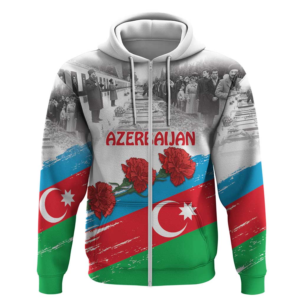 Azerbaijan Qara Yanvar Zip Hoodie with Flag Style - Wonder Print Shop