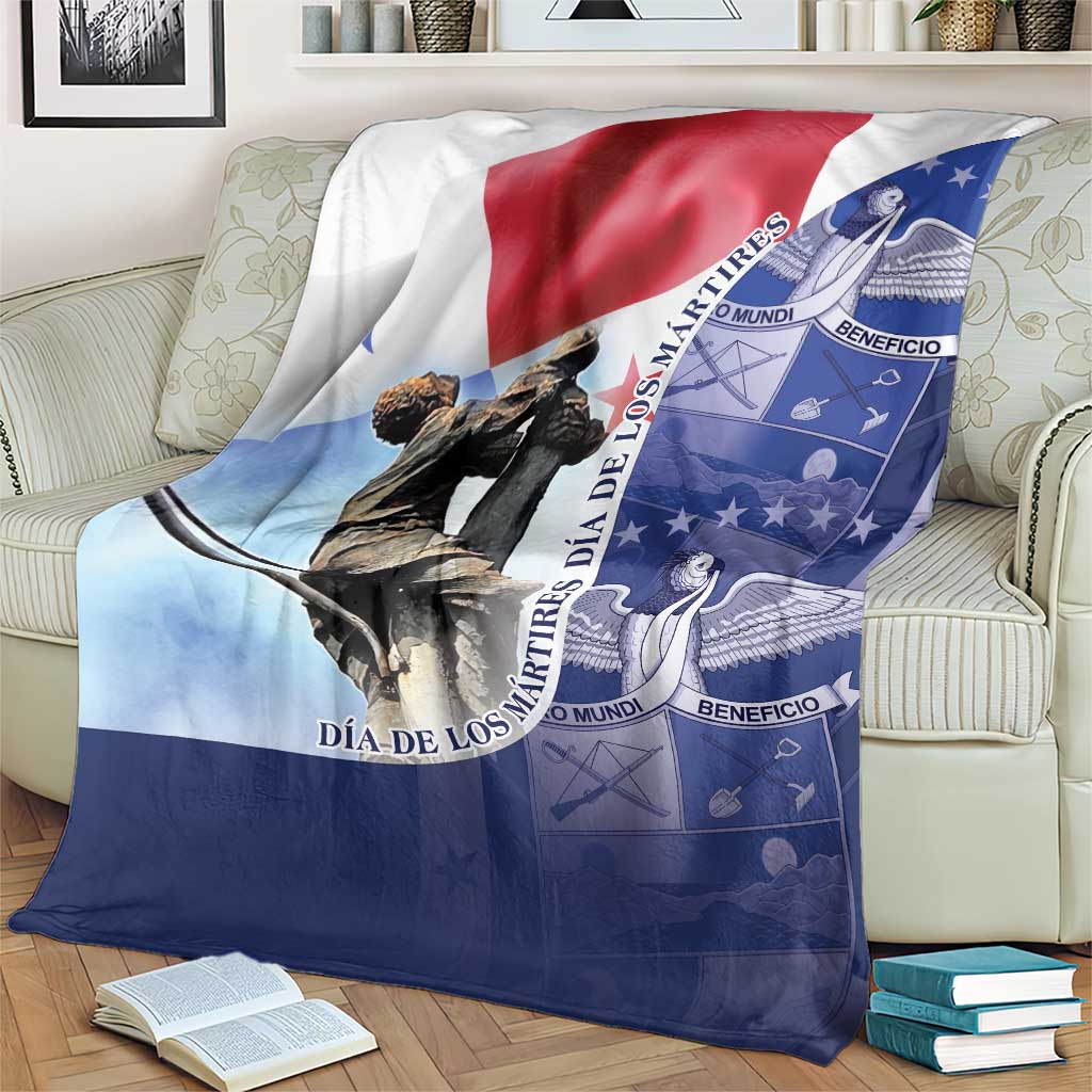 Panama Martyrs' Day blue blanket with flag graphic and statue print