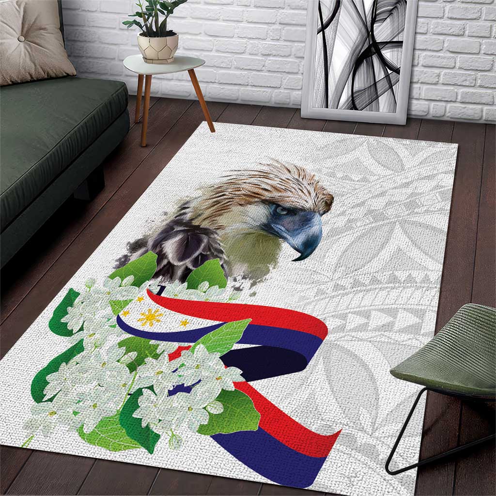 Philippines Eagle and Sampaguita Flowers Area Rug Polynesian Pattern