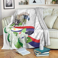 White eagle and sampaguita flowers blanket with multicolor Philippines flag design