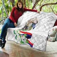 White quilt with diamond quilting, eagle and Philippine flag with sampaguita flower details.