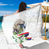 White sarong with Polynesian pattern, eagle and floral graphic, flag-color emblem