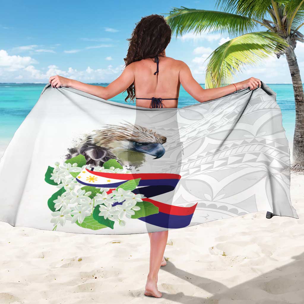 White sarong back view with Polynesian leaf pattern and eagle floral flag design