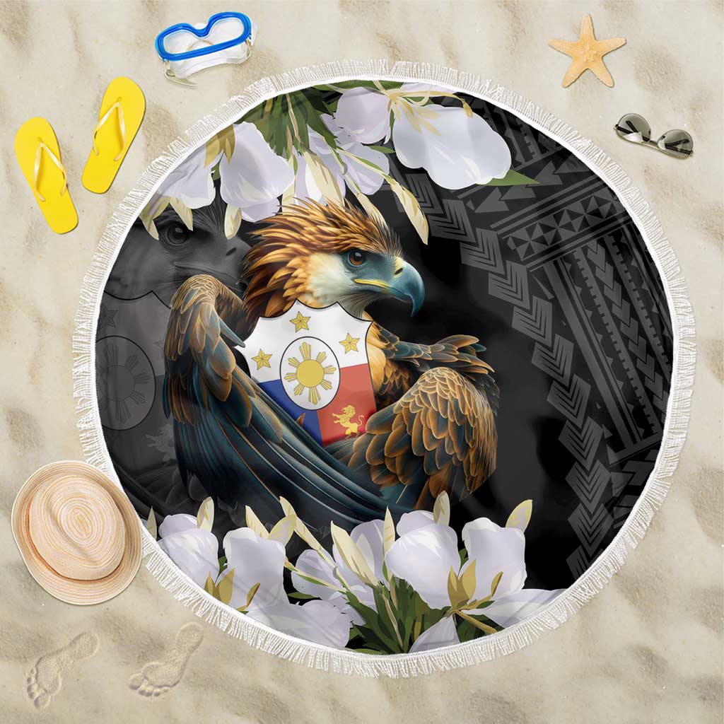 Philippines Eagle with Coat Of Arm Beach Blanket Simple Sampaguita Jasmine LT9 - Wonder Print Shop