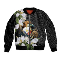 Unisex black bomber jacket with full zip, eagle crest and white sampaguita flowers