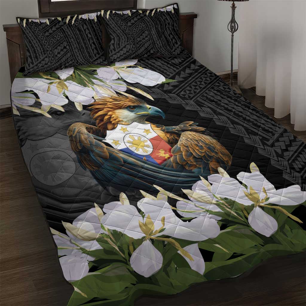 Philippines Eagle with Coat Of Arm Quilt Bed Set Simple Sampaguita Jasmine - Wonder Print Shop