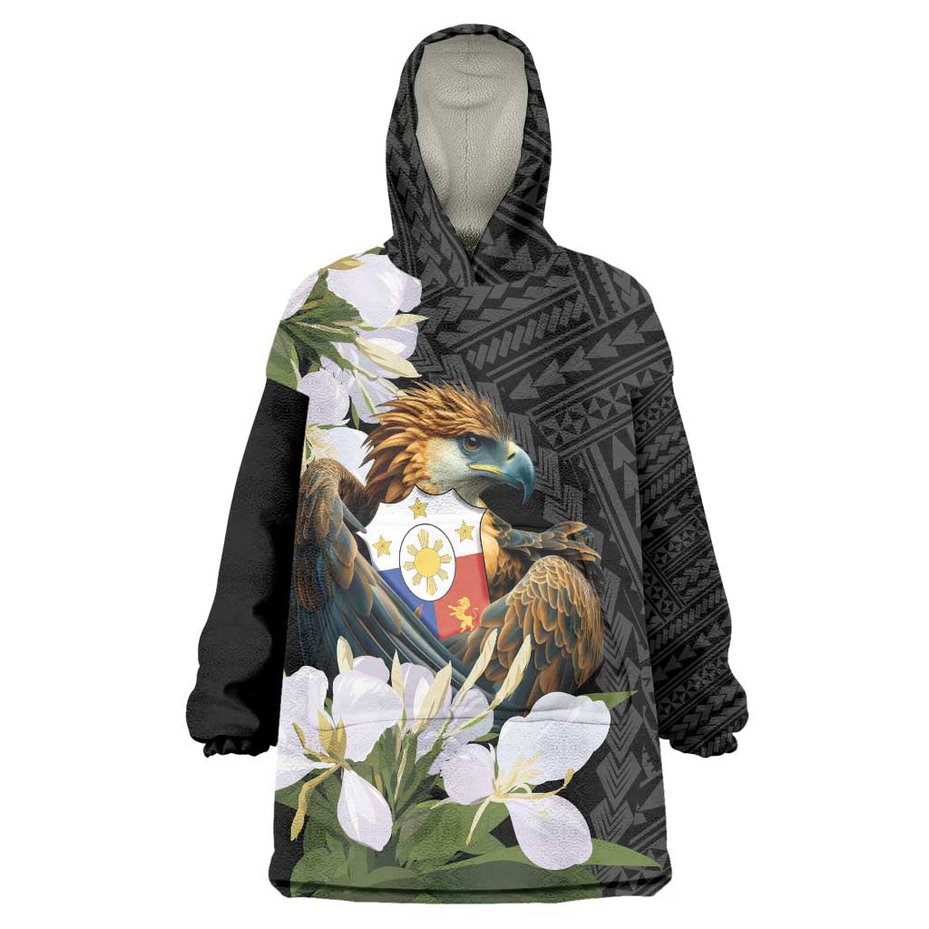 Philippines Eagle with Coat Of Arm Wearable Blanket Hoodie Simple Sampaguita Jasmine