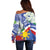 Philippines Flag Off Shoulder Sweater Sampaguita Jasmine with Polynesian Tribal