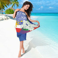 Blue Philippines flag sarong with Polynesian tribal design and white jasmine flower print