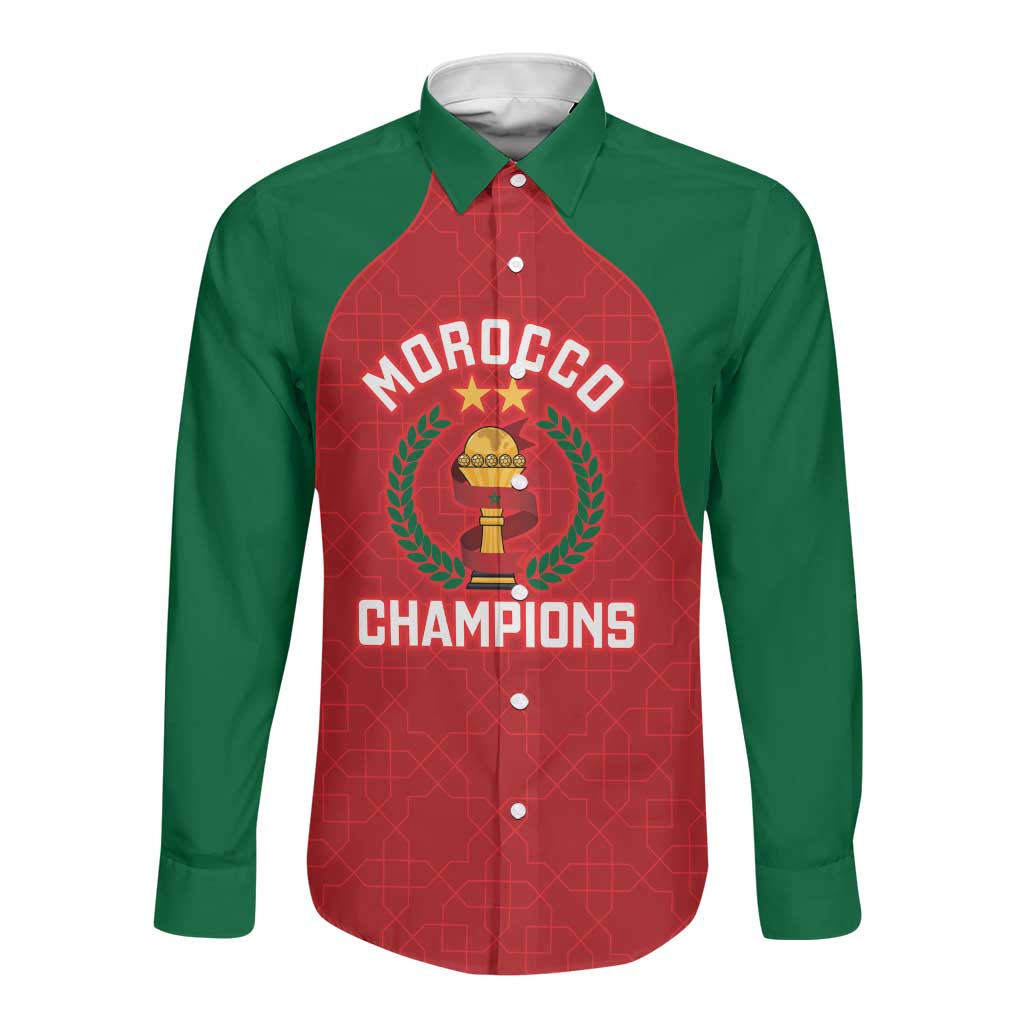 Custom Morocco Atlas Lions Long Sleeve Button Shirt African Football Champions 2025