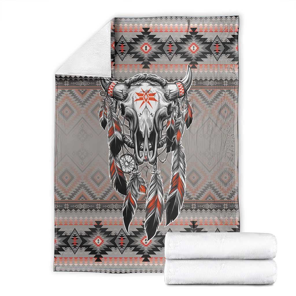 Native American Buffalo Skull Blanket with Dream Catchers Feathers