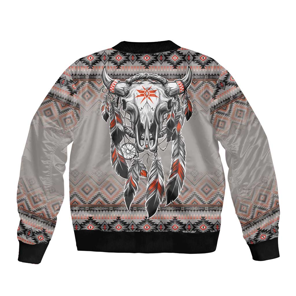 Native American Buffalo Skull Bomber Jacket with Dream Catchers Feathers