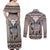 Native American Buffalo Skull Couples Matching Off Shoulder Maxi Dress and Long Sleeve Button Shirt with Dream Catchers Feathers