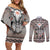 Native American Buffalo Skull Couples Matching Off Shoulder Short Dress and Long Sleeve Button Shirt with Dream Catchers Feathers