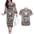 Native American Buffalo Skull Couples Matching Off The Shoulder Long Sleeve Dress and Hawaiian Shirt with Dream Catchers Feathers