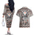 Native American Buffalo Skull Couples Matching Off The Shoulder Long Sleeve Dress and Hawaiian Shirt with Dream Catchers Feathers