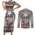 Native American Buffalo Skull Couples Matching Short Sleeve Bodycon Dress and Long Sleeve Button Shirt with Dream Catchers Feathers