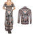 Native American Buffalo Skull Couples Matching Summer Maxi Dress and Long Sleeve Button Shirt with Dream Catchers Feathers