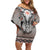 Native American Buffalo Skull Family Matching Off Shoulder Short Dress and Hawaiian Shirt with Dream Catchers Feathers