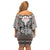 Native American Buffalo Skull Family Matching Off Shoulder Short Dress and Hawaiian Shirt with Dream Catchers Feathers