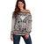 Native American Buffalo Skull Off Shoulder Sweater with Dream Catchers Feathers