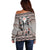 Native American Buffalo Skull Off Shoulder Sweater with Dream Catchers Feathers