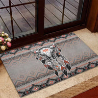 Feather buffalo skull rubber doormat with tribal border and feathered detailing