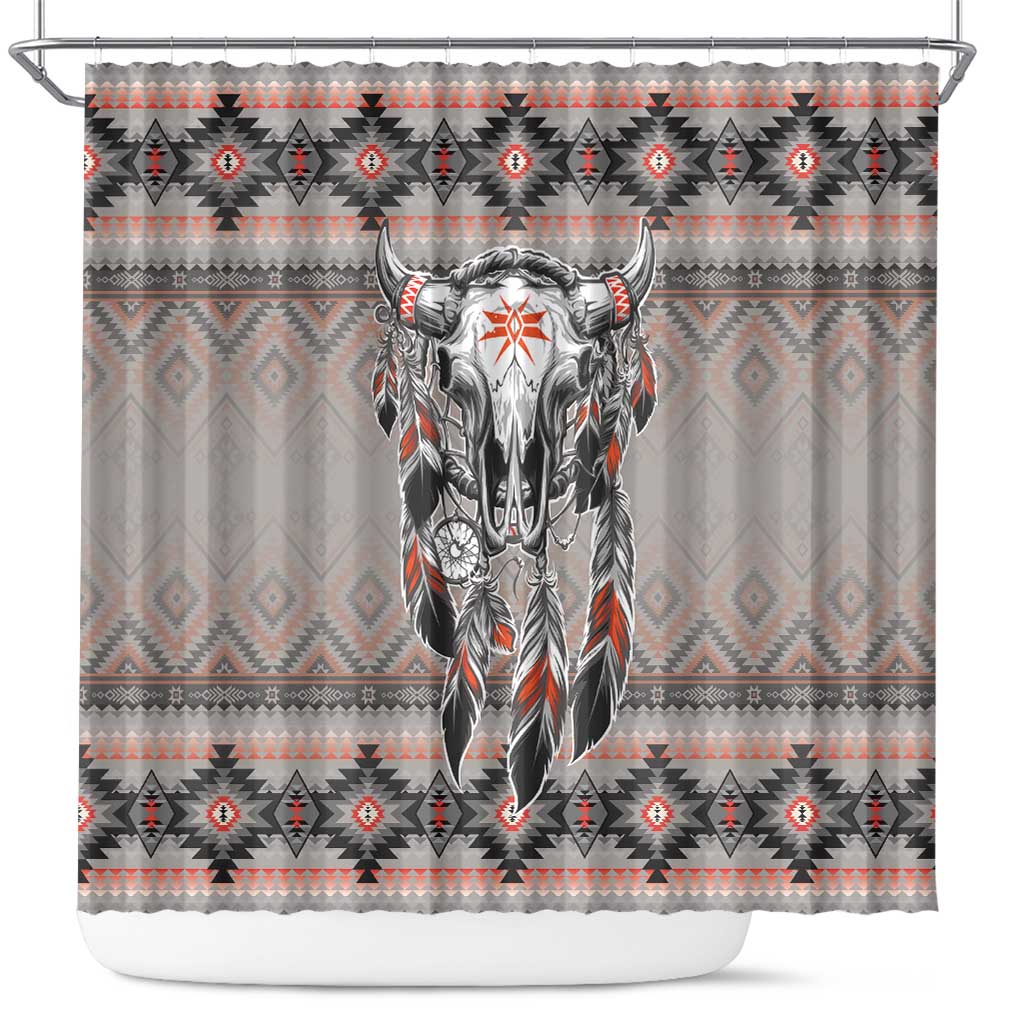 Native American Buffalo Skull Shower Curtain with Dream Catchers Feathers