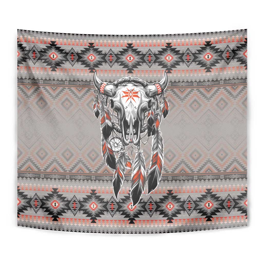Native American Buffalo Skull Tapestry with Dream Catchers Feathers