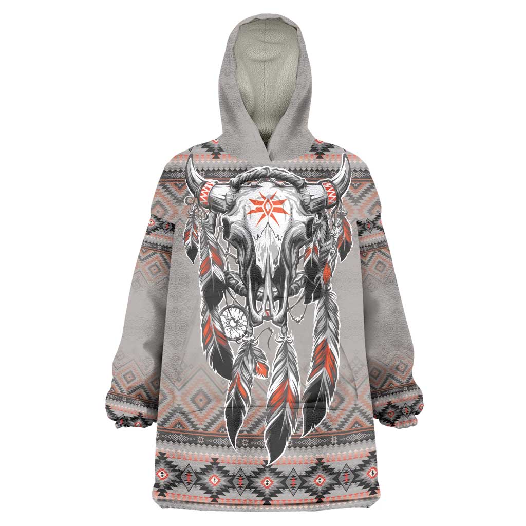 Native American Buffalo Skull Wearable Blanket Hoodie with Dream Catchers Feathers