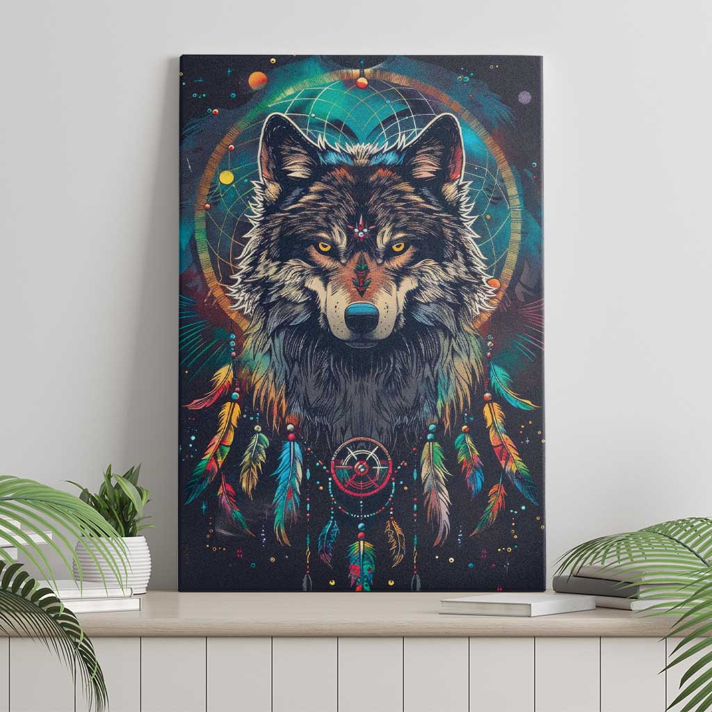 Native American Wolves Canvas Wall Art with Dream Catchers Feathers