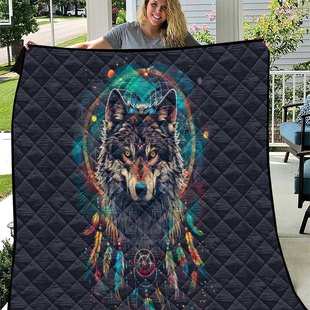 Native American Wolves Quilt with Dream Catchers Feathers