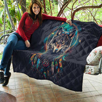 Native American Wolves Quilt with Dream Catchers Feathers