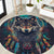 Native American Wolves Round Carpet with Dream Catchers Feathers