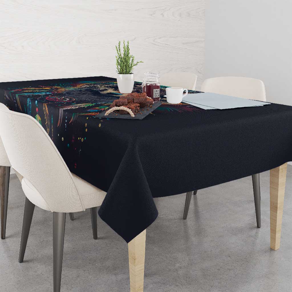 Native American Wolves Tablecloth with Dream Catchers Feathers